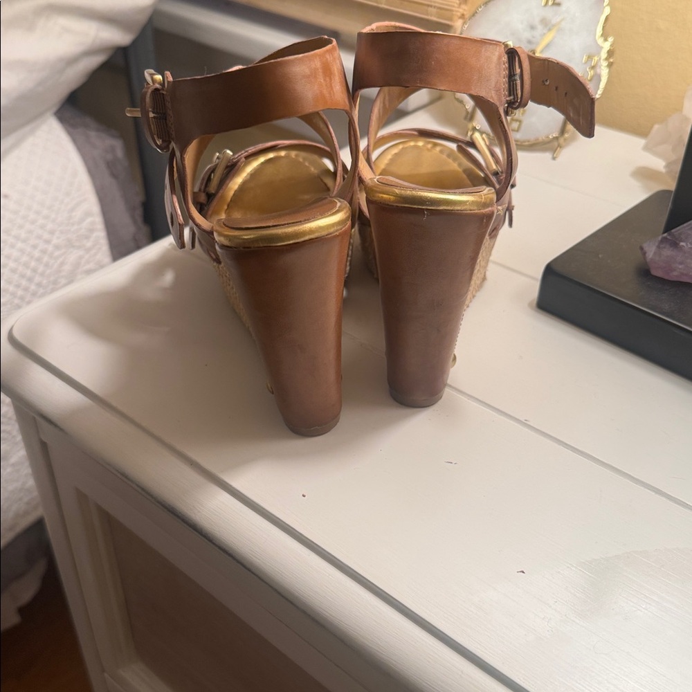 Audrey Brooke Brown Wedge Sandals - Picture 4 of 6